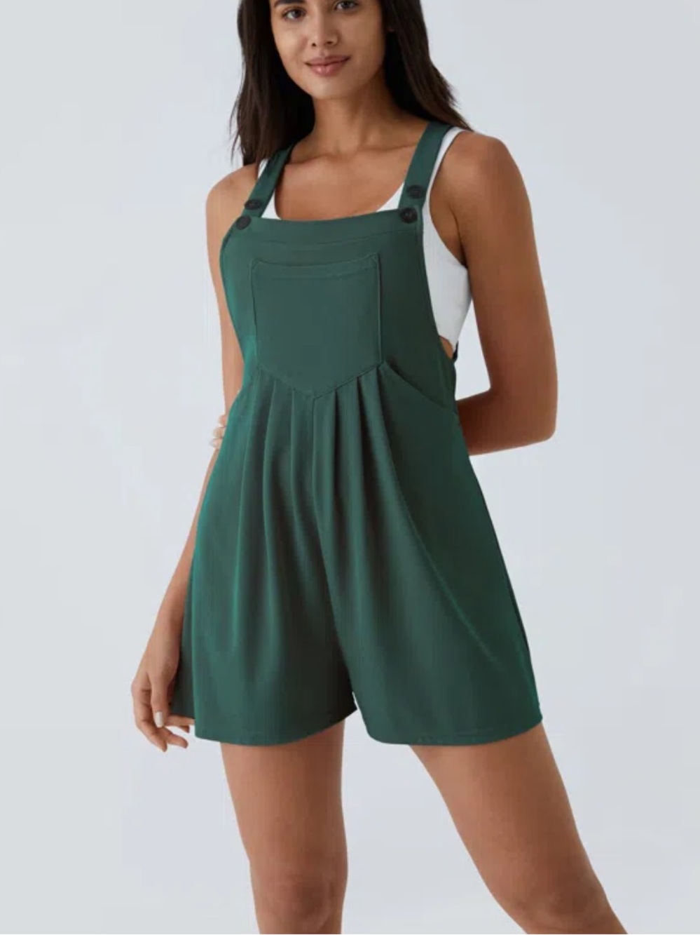 Halara Waffle Casual Short Overalls Pockets Green Size Large